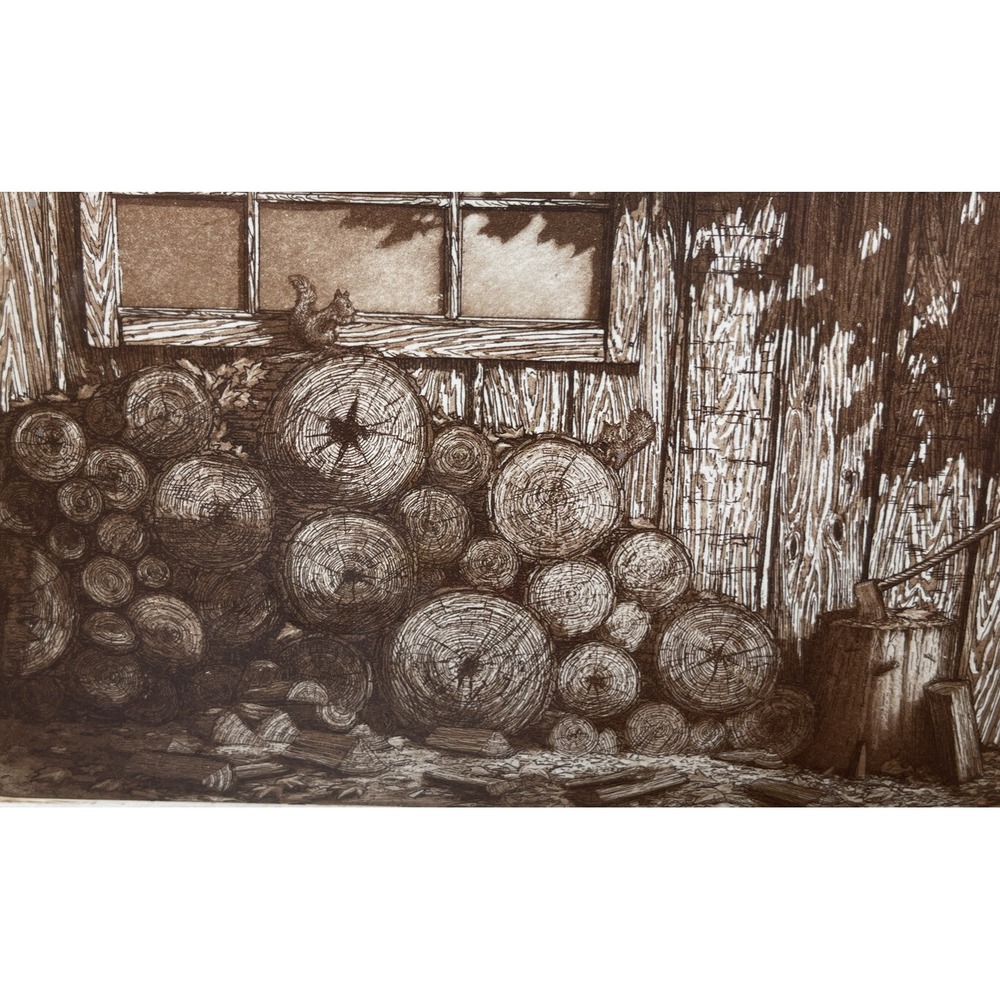 Scott Fitzgerald Etching Numbered Signed Art‎ Framed Woodpile Firewood Farmhouse